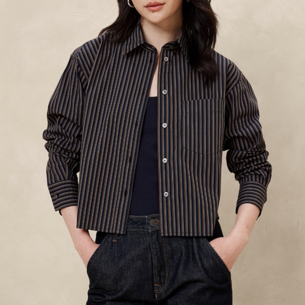 Banana Republic Striped Olive Green Women's Top